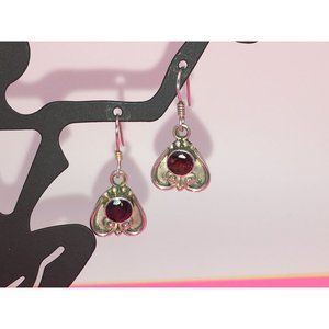 Vintage Sterling Silver Garnet Earrings Bee Butterfly Gemstone Hook 1.25"